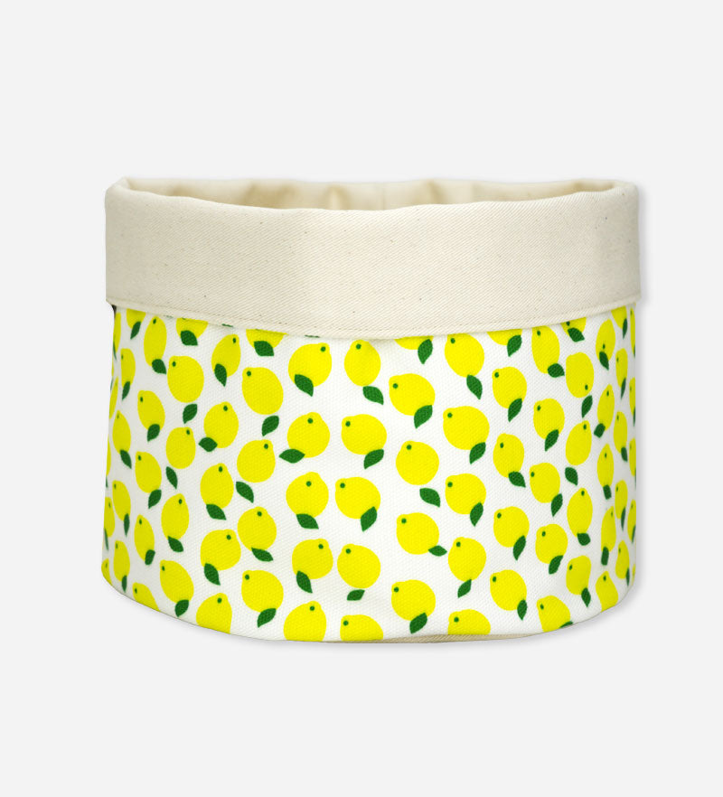 Cestino portapane large con motivo limoni siciliani - Cotone GOTS fatto a mano