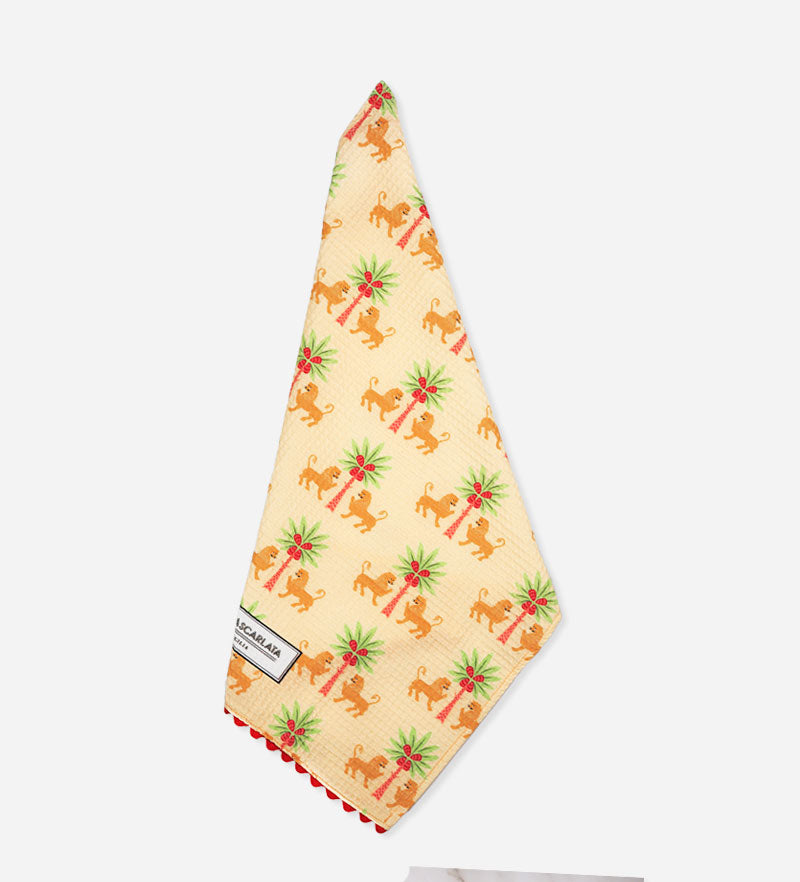 Canovaccio Leone Reale in cotone biologico nido d'ape con nastro vintage artigianale