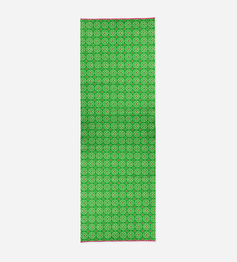 Cotton Table Runner Green Floral Majolica