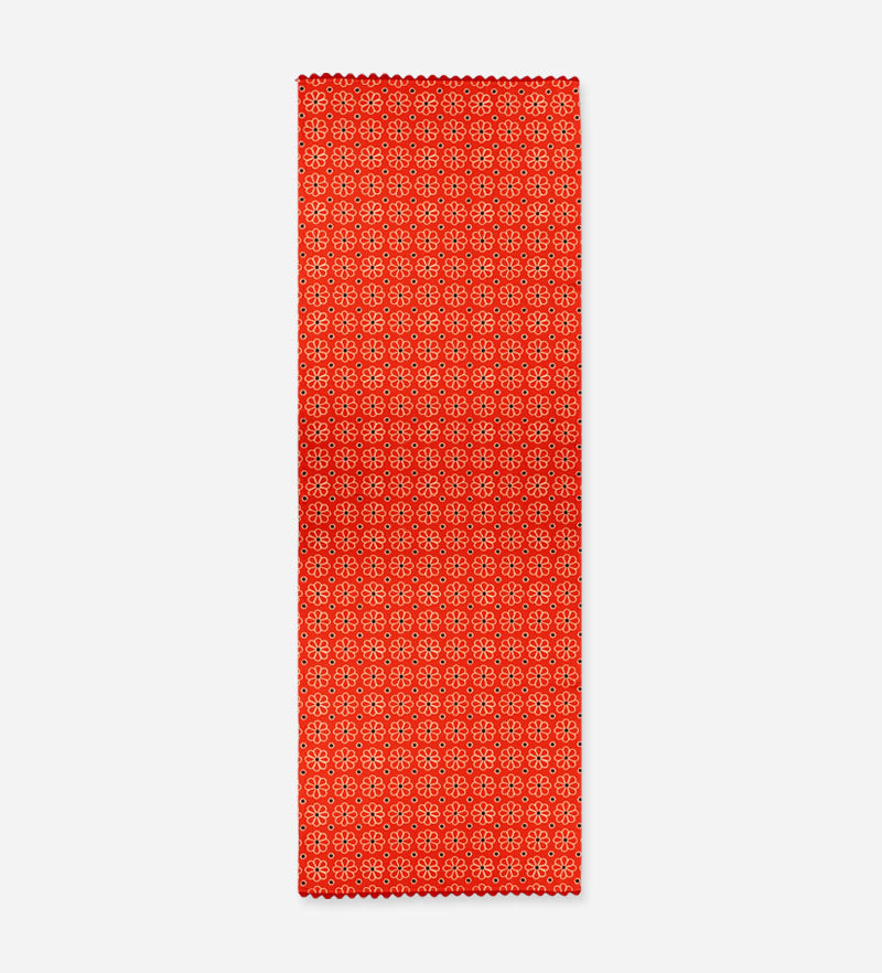 Cotton Table Runner Red Floral Majolica
