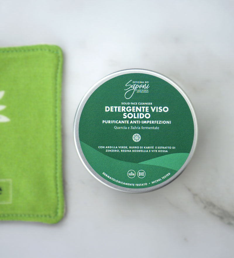 Set Viso Palma Reale Verde – Scrub solido viso anti-iperfezioni & Dischetto Esfoliante