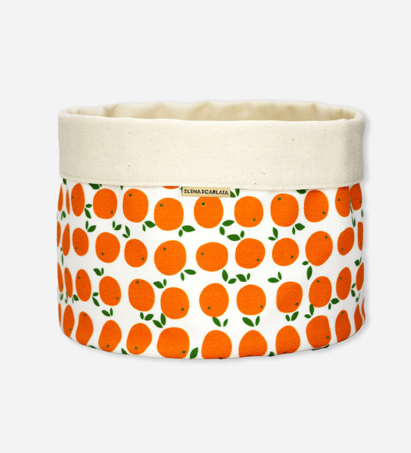 Cestino portapane large con motivo arance siciliane - Cotone GOTS fatto a mano