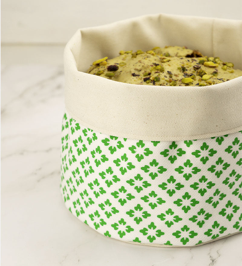 Cestino portapanettone maiolica giapponese - Motivo floreale orientale su cotone biologico
