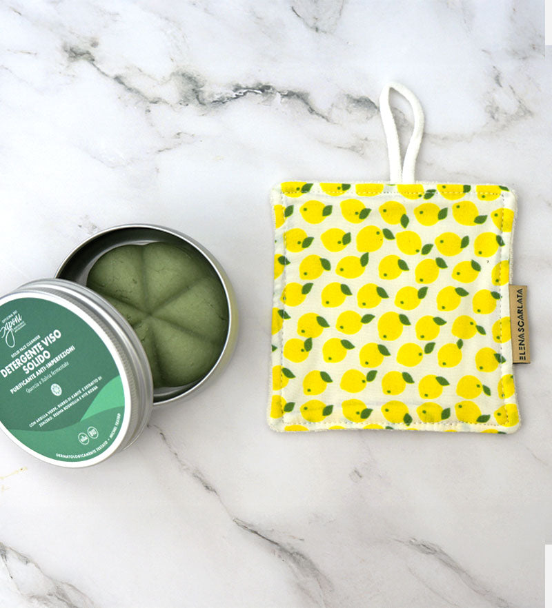 Set Viso Limone – Detergente Solido Anti imperfezioni & Dischetto Esfoliante
