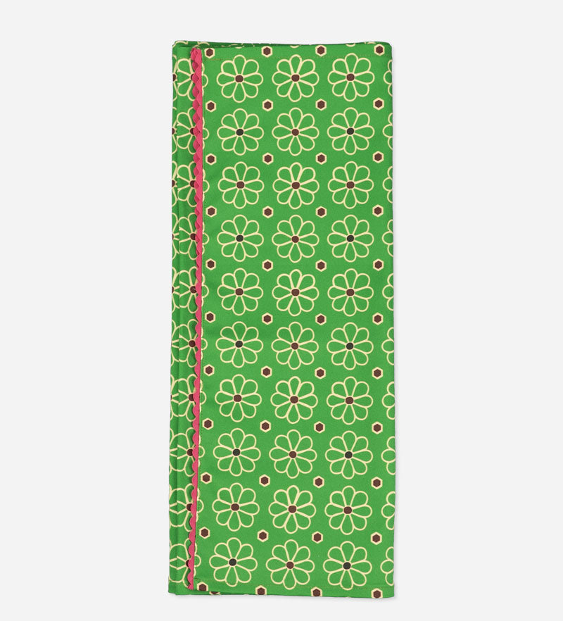 Cotton Table Runner Green Floral Majolica 