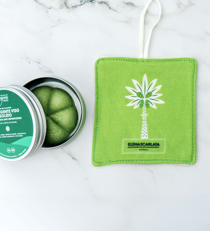 Set Viso Palma Reale Verde  – Scrub solido viso anti-iperfezioni & Dischetto Esfoliante